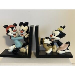 Warner Bros Animaniacs Yakko Wakko Dot Bookends Vintage 1995 Resin Wood